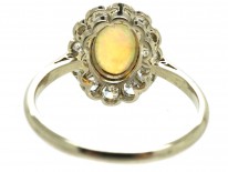 Edwardian 18ct Gold, Platinum, Opal & Diamond Oval Cluster Ring
