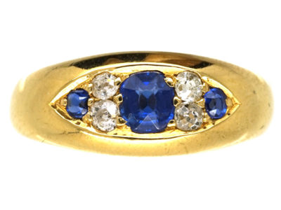 Edwardian 18ct Gold, Sapphire & Diamond Boat Shaped Ring