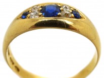 Edwardian 18ct Gold, Sapphire & Diamond Boat Shaped Ring