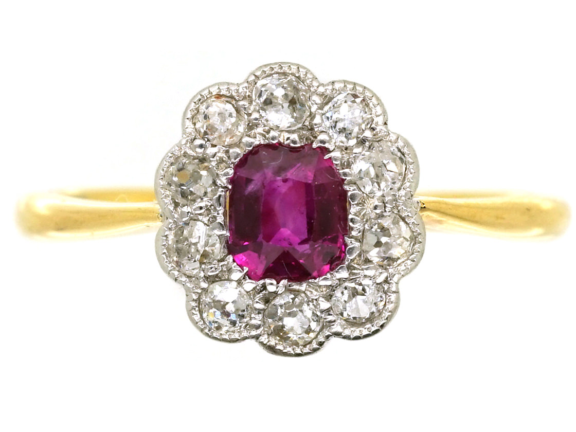 Edwardian Ruby & Diamond Oval Cluster Ring (451K) | The Antique ...