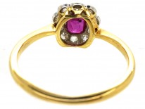 Edwardian Ruby & Diamond Oval Cluster Ring