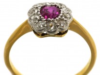 Edwardian Ruby & Diamond Oval Cluster Ring
