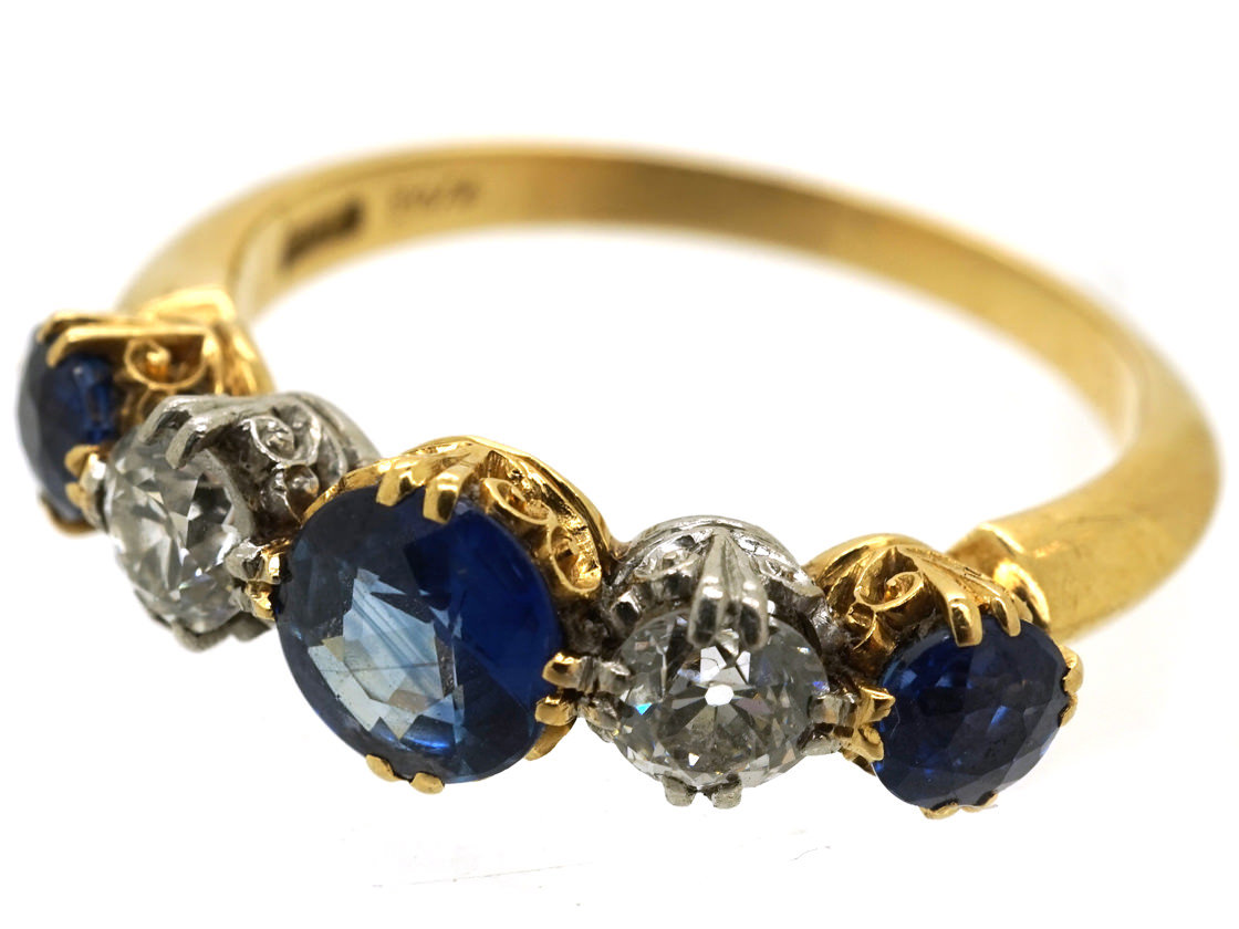 Edwardian 18ct Gold, Sapphire & Diamond Five Stone Ring (411K) | The ...