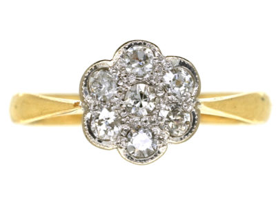 Edwardian 18ct Gold, Platinum & Diamond Cluster Ring