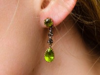 Edwardian 15ct Gold, Rose Diamond & Peridot Drop Earrings