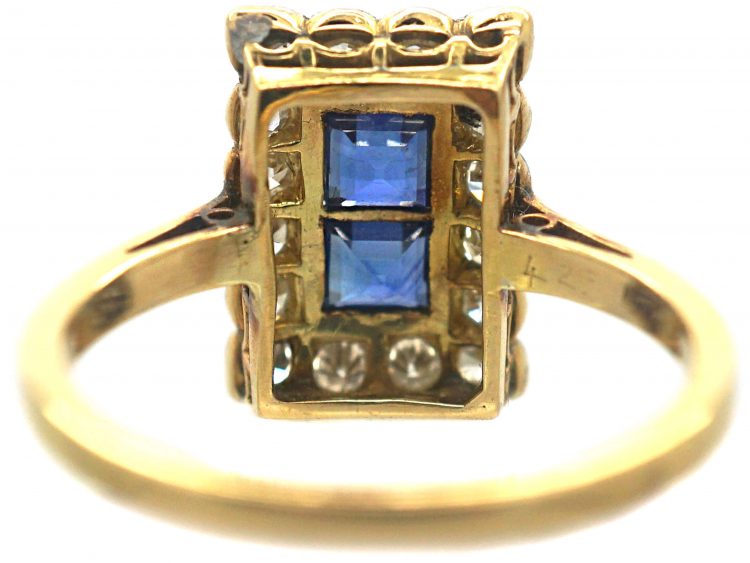 Art Deco 18ct Gold & Platinum, Diamond & Sapphire Rectangular Ring