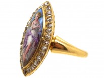 Victorian 18ct Gold & Diamond & Enamel Miniature of a Nymph Ring