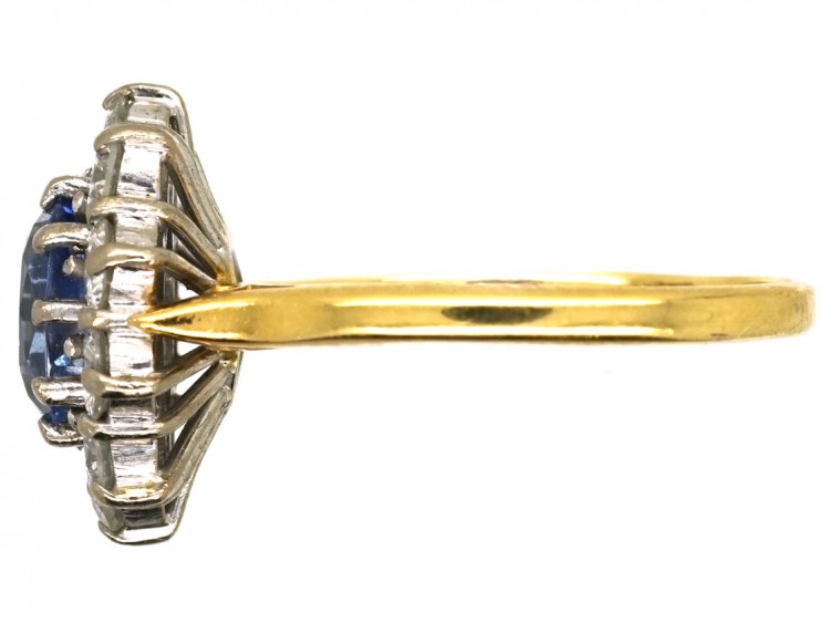 18ct Gold, Ceylon Sapphire & Diamond Oval Cluster Ring