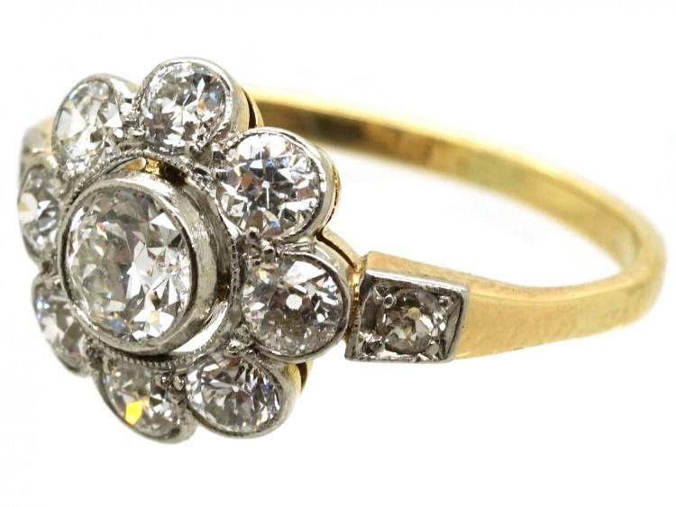 Early 20th Century 14ct White Gold Diamond Cluster Ring With Diamond Shoulders