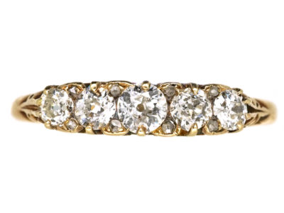 Victorian 18ct Gold, Five Stone Diamond Carved Half Hoop Ring