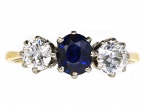 18ct Gold & Platinum, Three Stone Sapphire & Diamond Ring