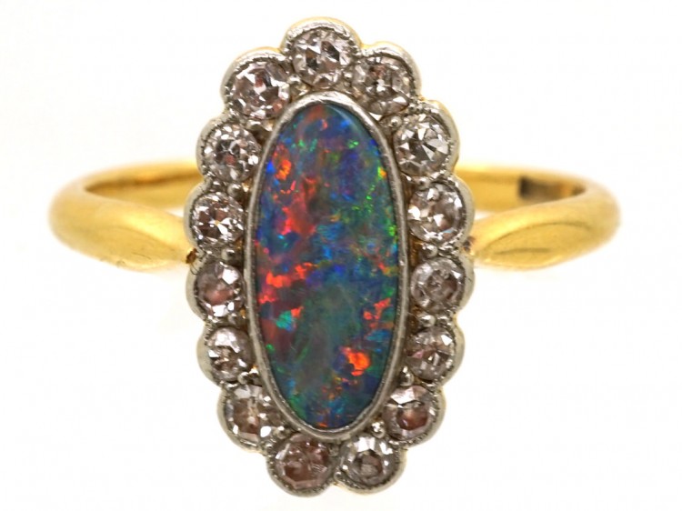 Edwardian 18ct Gold & Platinum, Black Opal & Diamond Ring