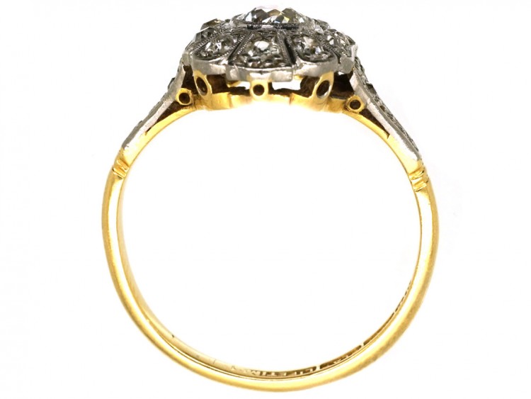Art Deco Oval Diamond Cluster Ring With Diamond Shoulders