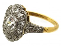 Art Deco Oval Diamond Cluster Ring With Diamond Shoulders