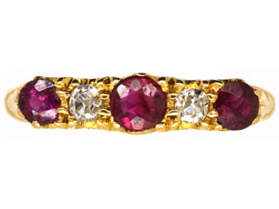 Edwardian 18ct Gold, Five Stone Burma Ruby & Diamond Ring