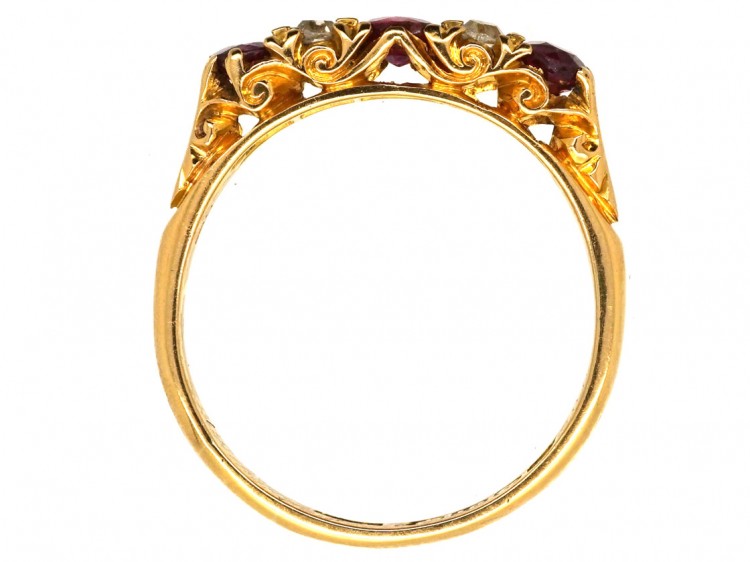 Edwardian 18ct Gold, Five Stone Burma Ruby & Diamond Ring