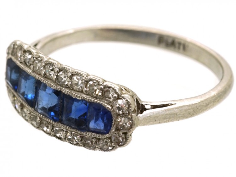 Edwardian Platinum, Sapphire & Diamond Boat Shaped Ring