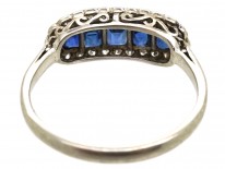 Edwardian Platinum, Sapphire & Diamond Boat Shaped Ring