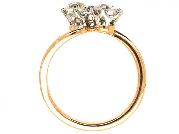 Edwardian 18ct Gold, Two Stone Diamond Crossover Ring