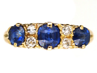 Edwardian 18ct Gold, Sapphire & Diamond Carved Half Hoop Ring