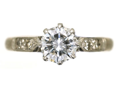 18ct Gold & Platinum, Diamond Solitaire Ring With Diamond Shoulders