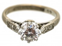 18ct Gold & Platinum, Diamond Solitaire Ring With Diamond Shoulders
