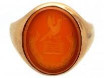 9ct Gold & Carnelian Intaglio with Crest Signet Ring