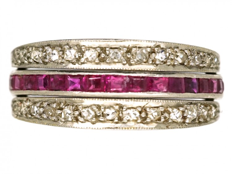 Art Deco Platinum, Diamond, Sapphire & Ruby Flipover Ring