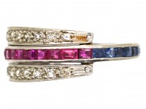 Art Deco Platinum, Diamond, Sapphire & Ruby Flipover Ring