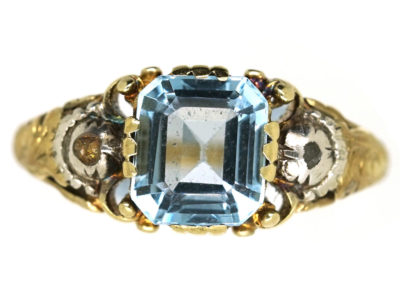 Regency 15ct Gold Aquamarine & Rose Diamond Ring