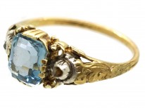 Regency 15ct Gold Aquamarine & Rose Diamond Ring