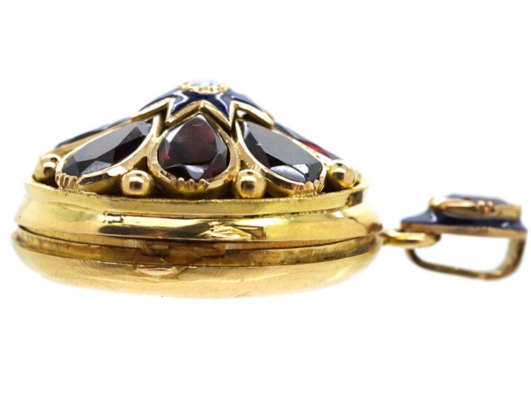 French 18ct Gold Locket Set With Garnets & a Diamond