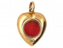 Edwardian 15ct Gold Red Enamel & Natural Split Pearl Heart Pendant