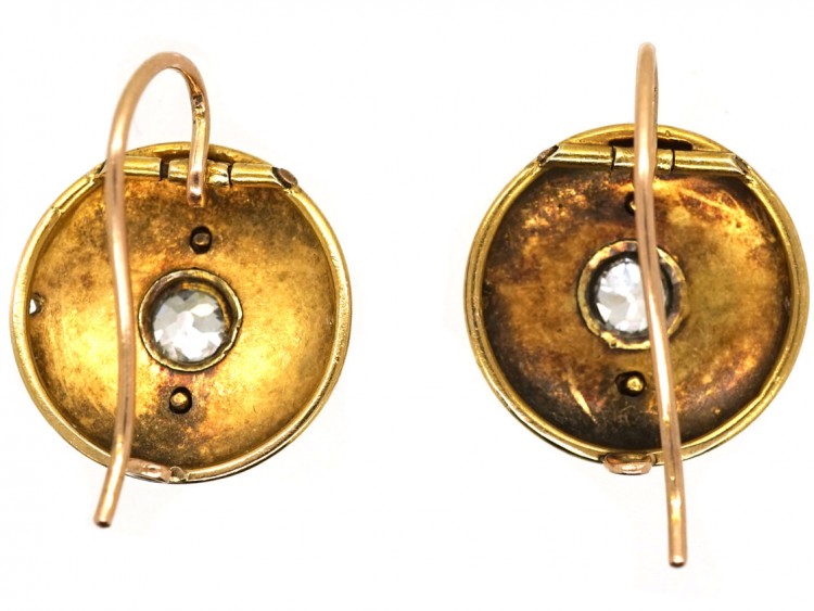 Victorian 18ct Gold Star Enamel & Diamond Round Earrings