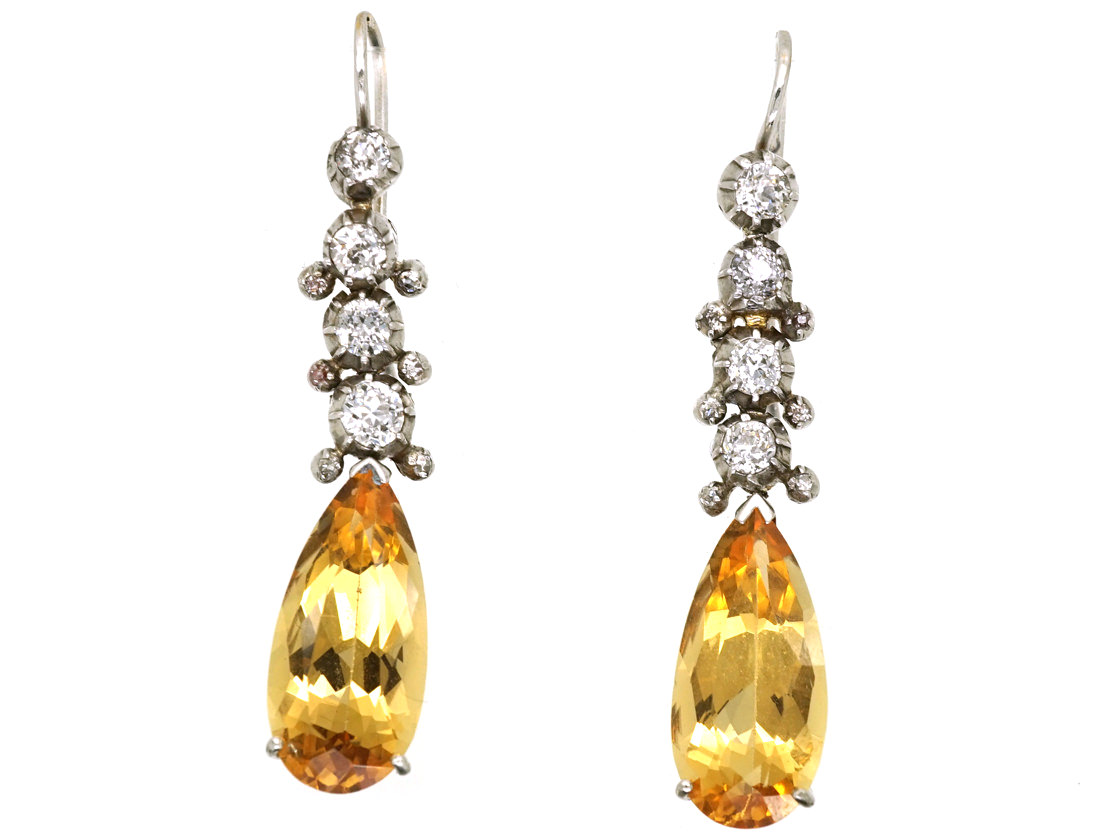 French Belle Epoque Topaz & Diamond Drop Earrings (567K) | The Antique ...