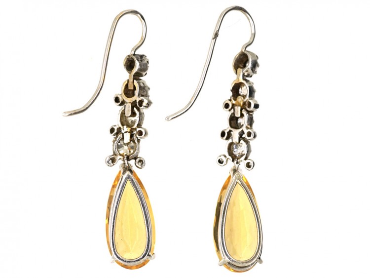 French Belle Epoque Topaz & Diamond Drop Earrings