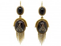 Victorian 15ct Gold Earrings Set With Cabochon Garnets & Diamond Set Flies