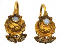 French Regency 18ct Gold Rose Earrings Set With Opals & Rose Diamonds