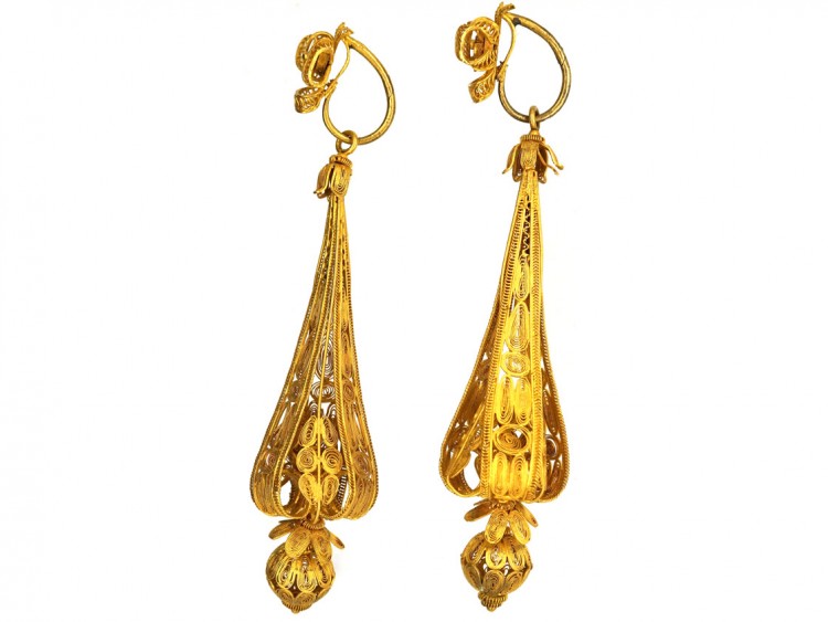 Georgian 18ct Gold Long Drop Earrings