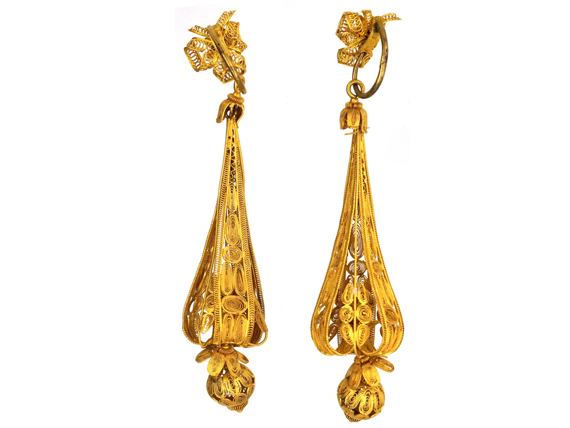 18ct Gold Long Drop Earrings (568K) The Antique Jewellery