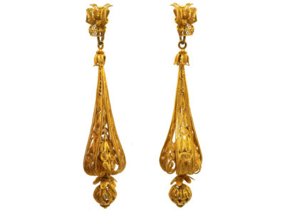 Georgian 18ct Gold Long Drop Earrings