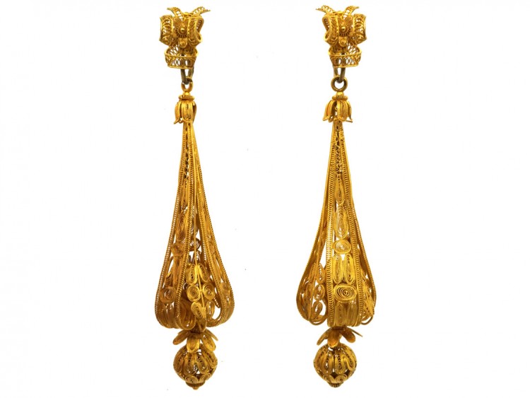 Georgian 18ct Gold Long Drop Earrings