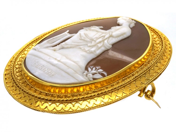 Victorian 18ct Gold Cameo Brooch in Original Case of Corinne