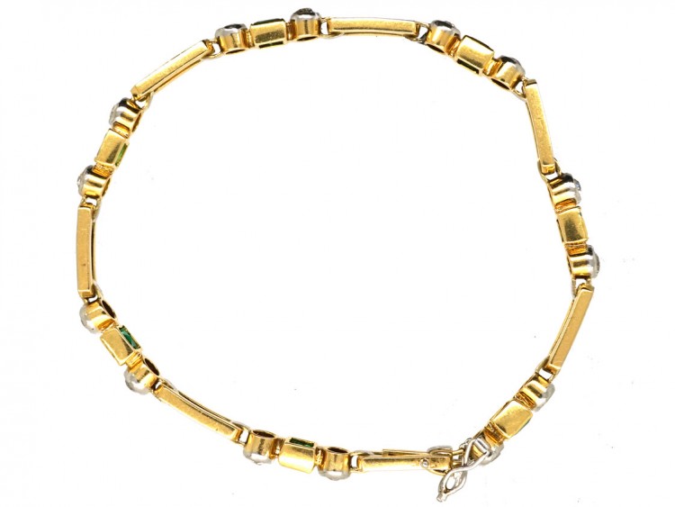 Art Deco 18ct Gold & Platinum, Emerald & Diamond Bracelet