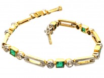 Art Deco 18ct Gold & Platinum, Emerald & Diamond Bracelet