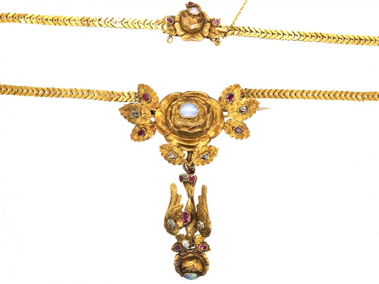 French Regency St Esprit Necklace Set With Diamonds, Opals & Rubies