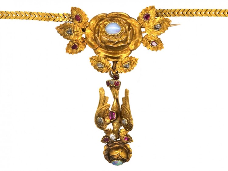 French Regency St Esprit Necklace Set With Diamonds, Opals & Rubies