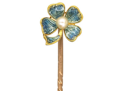 Edwardian 15ct Gold & Enamel Four Leaf Clover Tie Pin