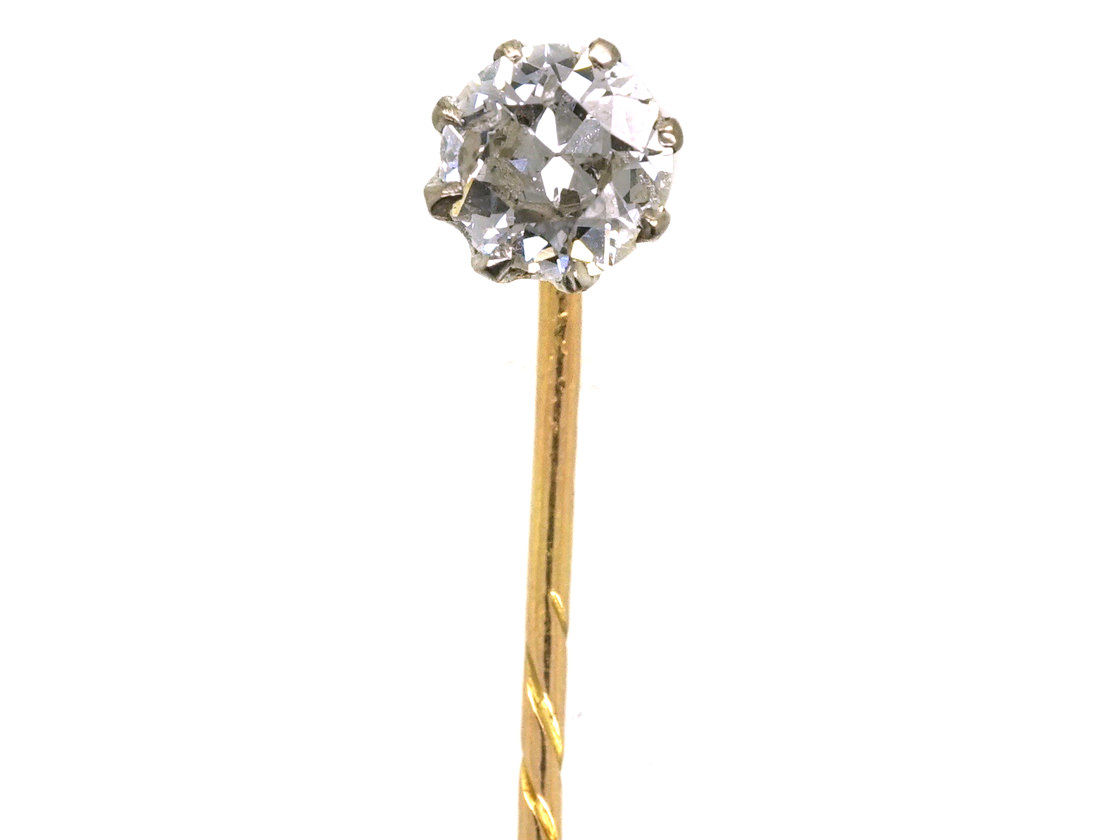 Edwardian Single Stone Diamond Tie Pin 92s The Antique Jewellery