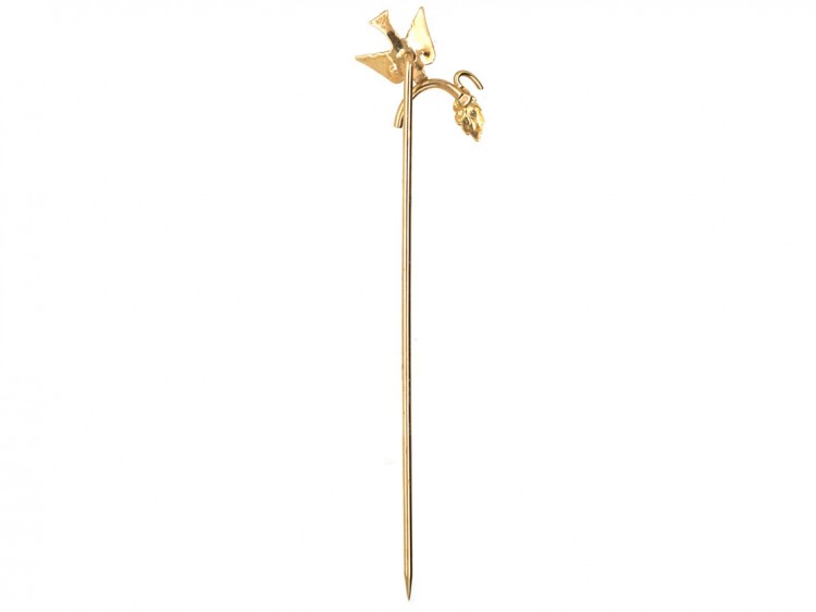 Edwardian 9ct Gold Swallow & Sprig Tie Pin